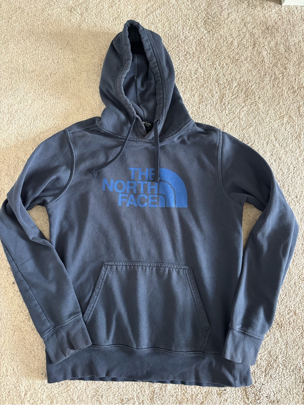 The North Face Men's Navy Hoodie with Blue Logo
